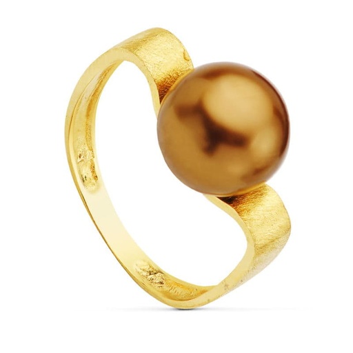 [P14628] 18K SORTIJA RAYADA PERLA CHOCOLATE 10 MM