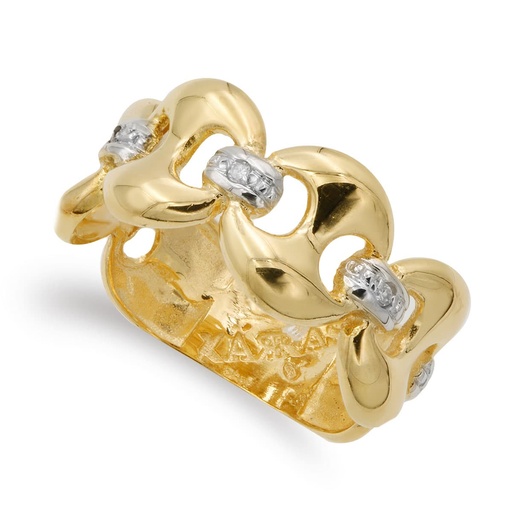 [P14664] 18K SORTIJA ORO BICOLOR MACIZA CON NUDOS Y CIRCONITAS ANCHO 10 MM
