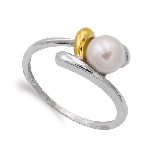 [P14678] 18K SORTIJA ORO BICOLOR PERLA 6.5 MM CUERPO 1 MM