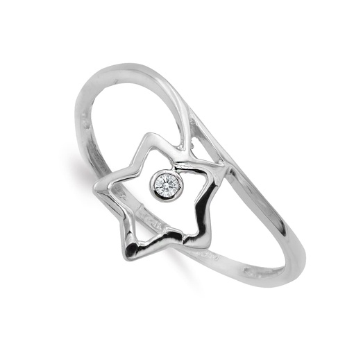 [P14716] 18K SORTIJA ORO BLANCO ESTRELLA 9X9 MM Y CIRCONITAS ANCHO MOTIVO 11 MM
