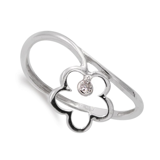 [P14717] 18K SORTIJA ORO BLANCO FLOR 10X10 MM Y CIRCONITAS CUERPO 1 MM