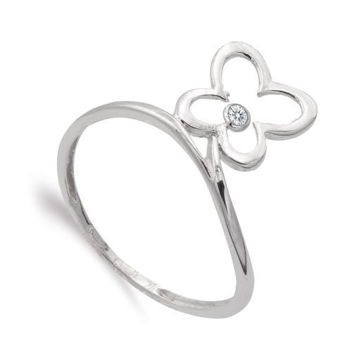 [P14718] 18K SORTIJA ORO BLANCO MARIPOSA 9X9 MM Y CIRCONITAS ANCHO MOTIVO 11 MM