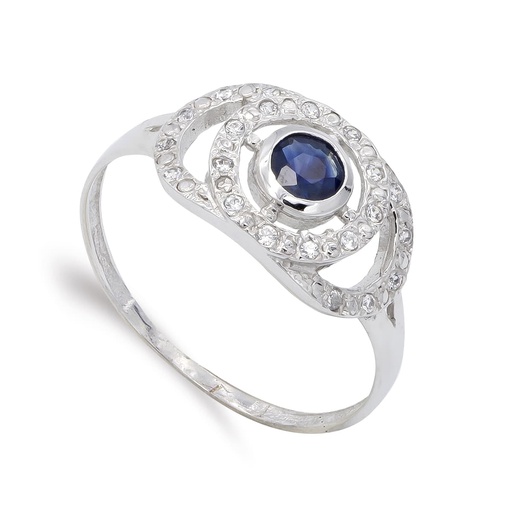 [P14726] 18K SORTIJA ORO BLANCO ZAFIRO CIRCONITAS