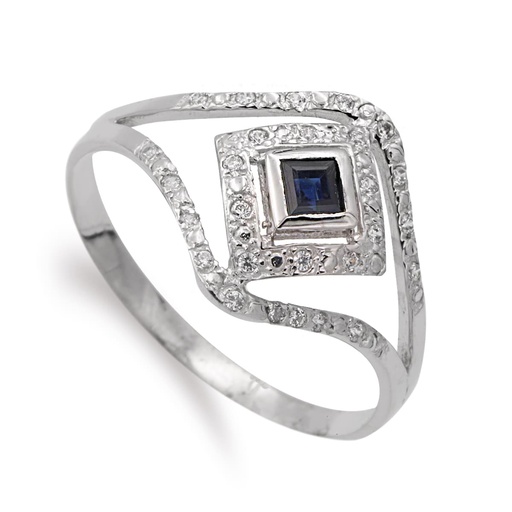 [P14727-ZA] 18K SORTIJA ORO BLANCO ZAFIRO Y CIRCONITAS