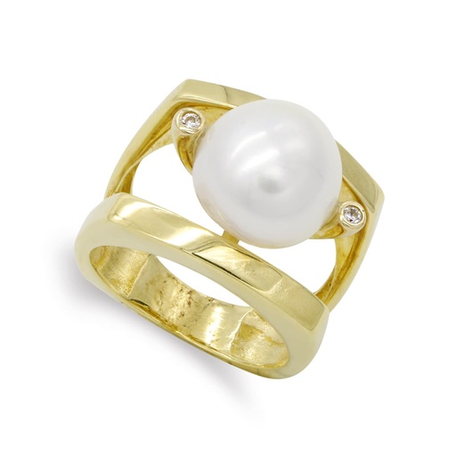 [P14734] 18K SORTIJA ORO AMARILLO CON PERLA BARROCA Y CIRCONITA
