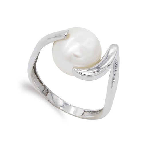 [P14736] 18K SORTIJA ORO BLANCO CON PERLA BARROCA