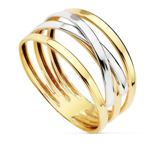[P14791] 18K SORTIJA ORO BICOLOR 18K BANDAS ANCHO 10 MM
