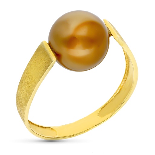 [P14797] 18K SORTIJA ORO AMARILLO PERLA CHOCOLATE 10 MM