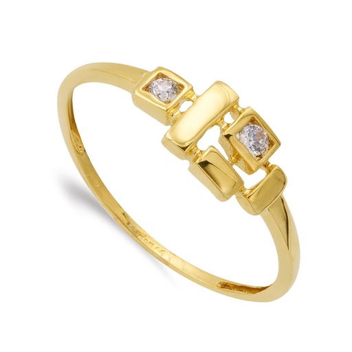 [P14826] 18K SORTIJA ORO AMARILLO CON MOTIVOS Y CIRCONITAS ANCHO MOTIVO 13X6 MM