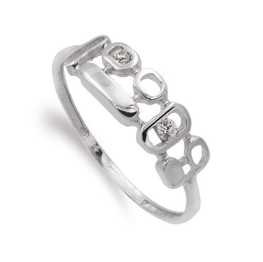 [P14828] 18K SORTIJA ORO BLANCO CON MOTIVOS Y CIRCONITAS ANCHO MOTIVO 16X5 MM