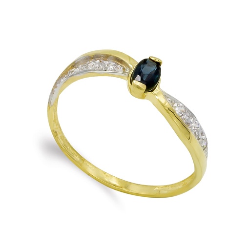 [P14843-ZA] 18K SORTIJA ORO BICOLOR ZAFIRO 5X3 MM Y CIRCONITAS