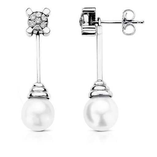 [P1485] 18K PENDIENTES ORO BLANCO AUSTRALIANA 0.25 QTS. 30X9 MM