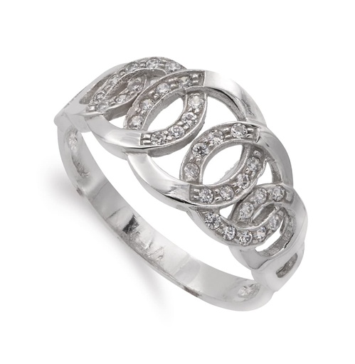 [P14854] 18K SORTIJA ORO BLANCO CON CIRCULOS BRILLO Y CIRCONITAS ANCHO 10 MM