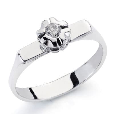 [P1488-2] 18K SOLITARIO ORO BLANCO DIAMANTE 0.10 QTS.