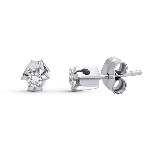 [P1489-1] 18K PENDIENTES ORO BLANCO DIAMANTES TALLA BRILLANTE 0.20 QTS. 5X5 MM
