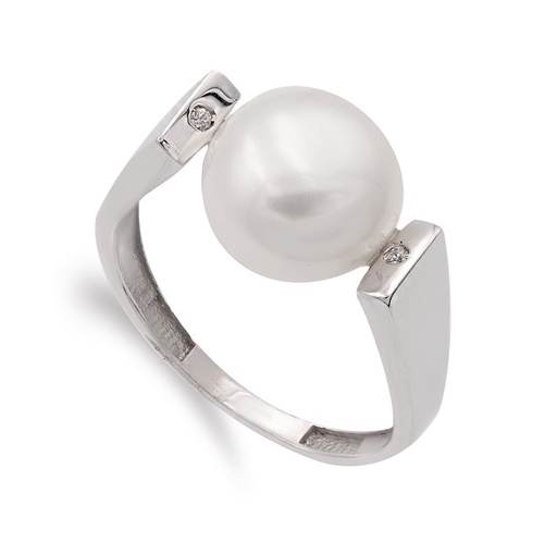 [P14952] 18K SORTIJA ORO BLANCO CON PERLA BARROCA Y CIRCONITAS