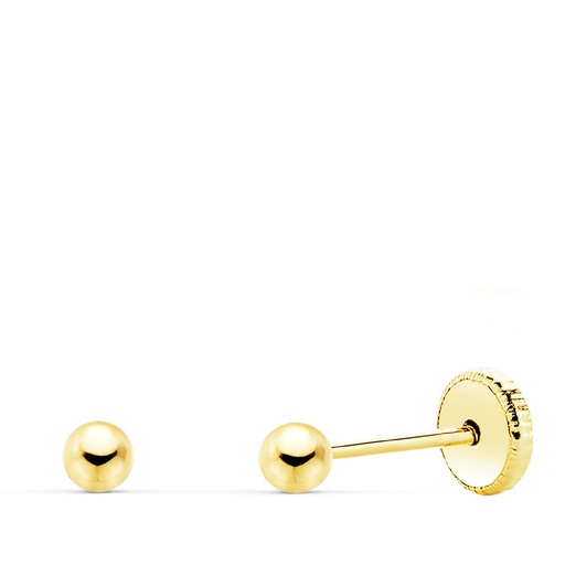 [P15000] 18K PENDIENTES ORO AMARILLO BOLA LISA 3 MM CIERRE ROSCA