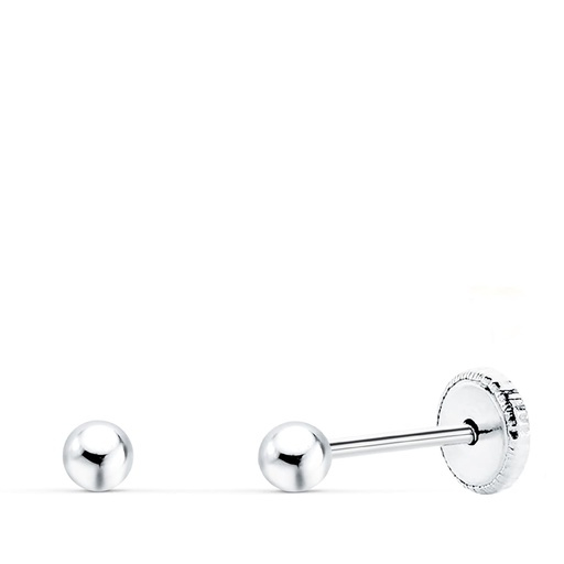 [P15000-OB] 18K PENDIENTES ORO BLANCO BOLA LISA 3 MM CIERRE ROSCA