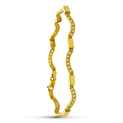 [P15000013] 18K PULSERA ORO AMARILLO ONDAS ORO Y CIRCONITAS