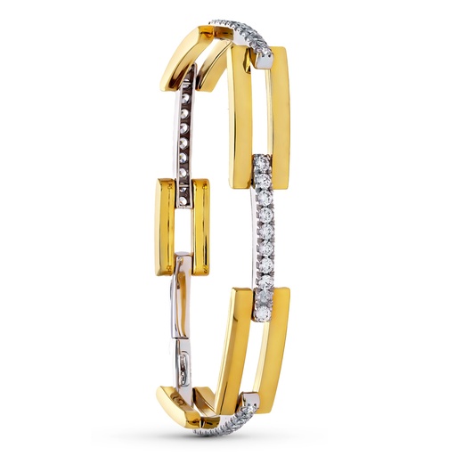 [P15000038] 18K PULSERA ORO BICOLOR ESLABON RECTANGULAR CIRCONITAS