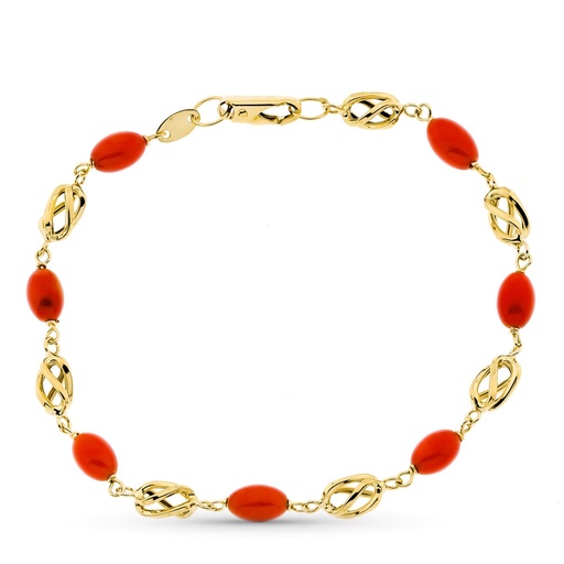 [P15000119] 18K PULSERA ORO AMARILLO JAULA CORAL FINO CERDEÑA 19 CM