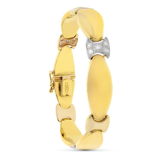 [P15000141] 18K PULSERA ORO BICOLOR MATE Y BRILLO Y CIRCONITAS