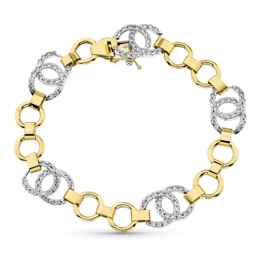 [P15000143] 18K PULSERA ORO BICOLOR ESLABONES CIRCULOS ENTRELAZADOS