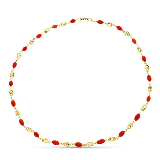 [P15000145] 18K COLLAR ORO AMARILLO JAULA CORAL FINO CERDEÑA 8X5 MM 45 CM