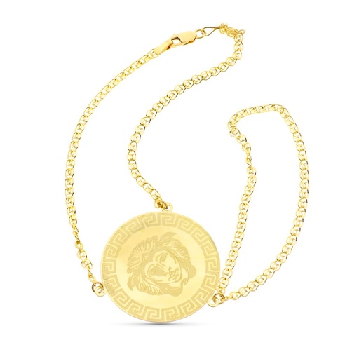 [P15000153] 18K PULSERA ORO AMARILLO INDIA CON MONEDA GRECA LASER MATIZADA