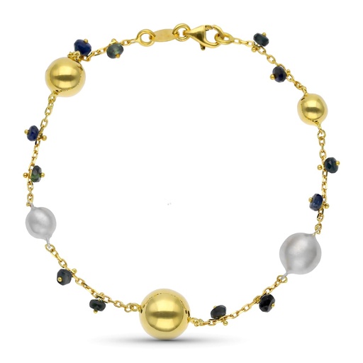 [P15000174] 18K PULSERA ORO BICOLOR MATE Y BRILLO BOLAS Y PIEDRAS