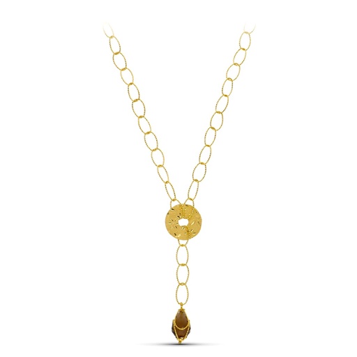 [P15000195] 18K GARGANTILLA ORO AMARILLO ESLABONES OVALES MOTIVO CIRCULO Y PIEDRA