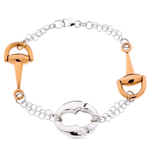 [P15000199] 18K PULSERA BICOLOR ORO BLANCO Y ROSA ESTRIBOS. ANCHO 18 MM LARGO 19.5 CM