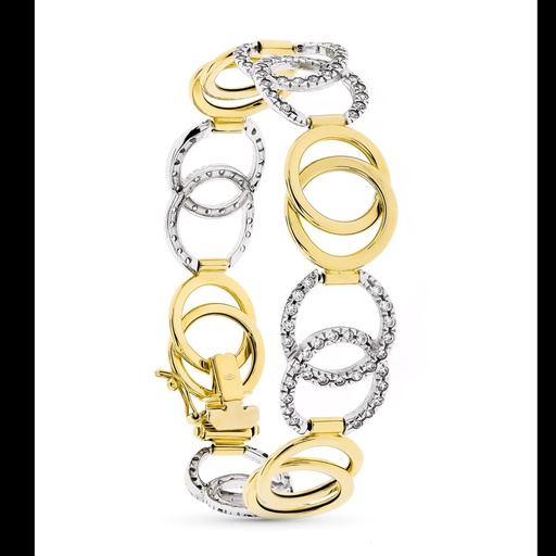 [P15000201] 18K PULSERA ORO BICOLOR ESLABONES DOS CIRCULOS ENTRELAZADOS CON CIRCONITAS