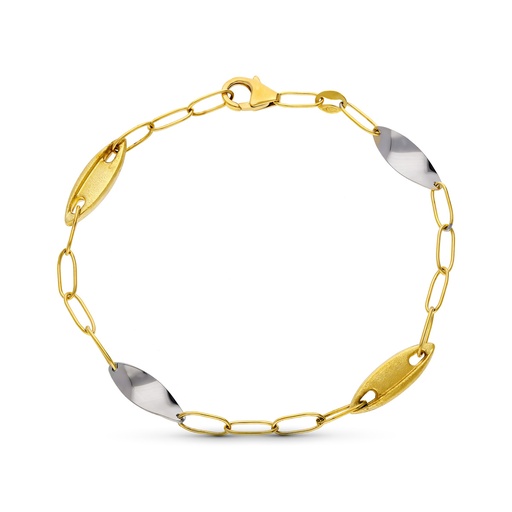 [P15000208] 18K PULSERA ORO BICOLOR ESLABONES MATE Y BRILLO