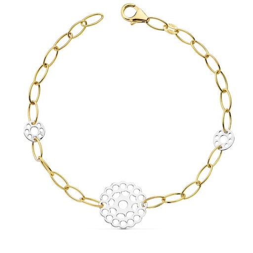 [P15000214] 18K PULSERA BICOLOR MOTIVOS 19CM 4.00 GR