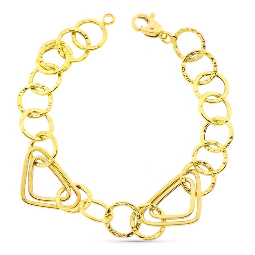[P15000227] 18K PULSERA ORO AMARILLO ESLABONES HUECOS TRIANGULO Y REDONDOS