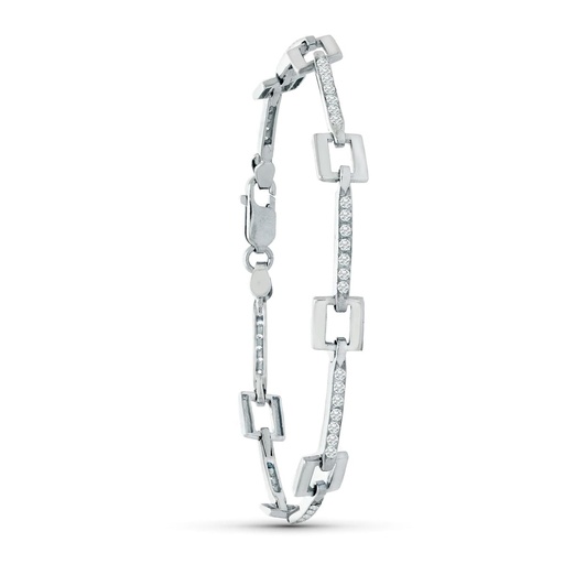 [P15000228] 18K PULSERA ORO BLANCO CUADRADOS Y BARRAS CIRCONITAS