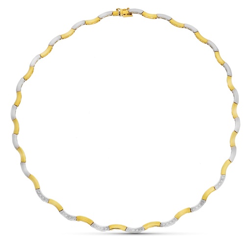 [P15000245] 18K GARGANTILLA ORO BICOLOR ONDA Y CIRCONITAS