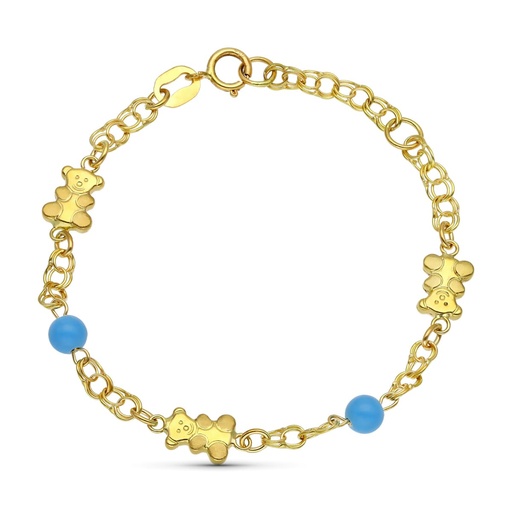 [P15000271] 18K PULSERA ORO AMARILLO OSOS Y TURQUESAS 14 CM