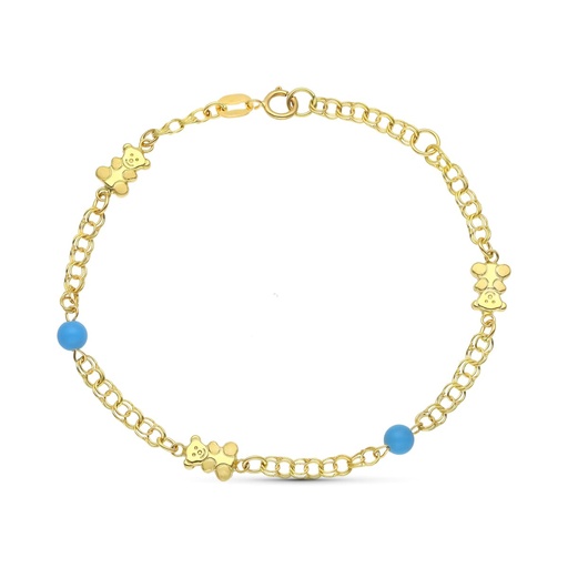 [P15000272] 18K PULSERA ORO AMARILLO OSOS Y TURQUESAS 18 CM
