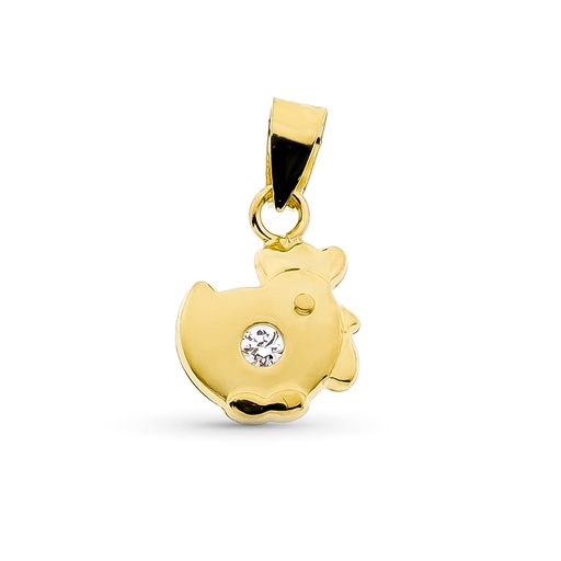 [P15005-5] 18K COLGANTE ORO AMARILLO GALLINA CON CIRCONITA