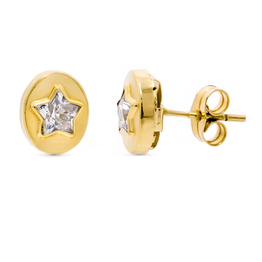 [P15093] 18K PENDIENTES ORO AMARILLO OVAL CON ESTRELLA 9X7 MM