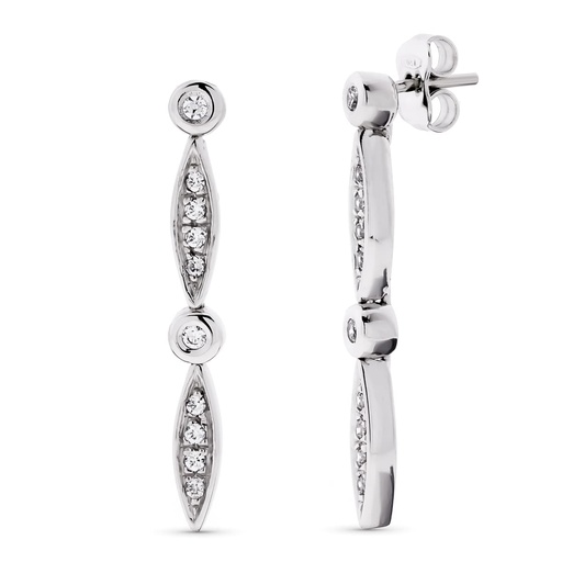 [P15149] 18K PENDIENTES ORO BLANCO LARGOS CIRCONITAS 30X4 MM