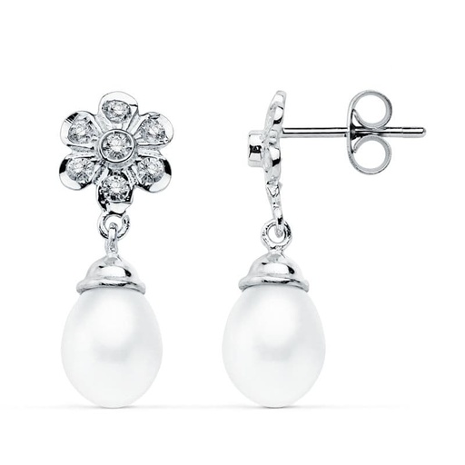 [P15167] 18K PENDIENTES ORO BLANCO PERLA 23X8 MM