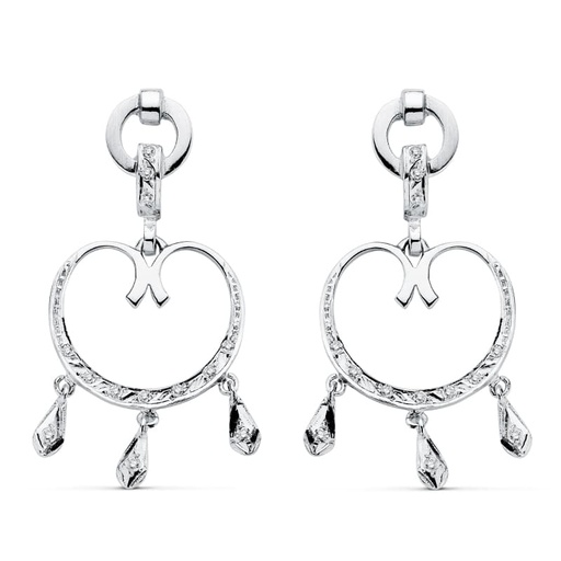 [P15169] 18K PENDIENTES ORO BLANCO CIRCONITAS 42X20 MM