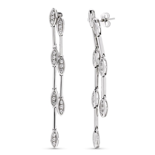 [P15177] 18K PENDIENTES ORO BLANCO LARGOS Y CIRCONITAS