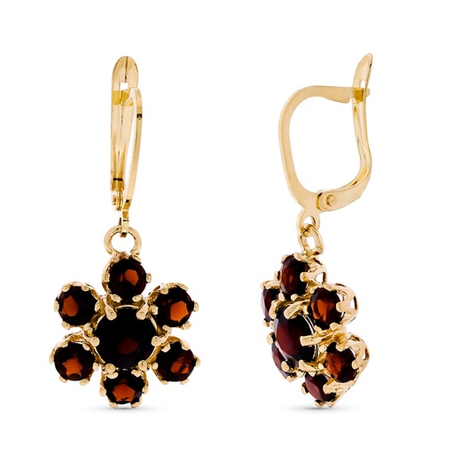 [P15182] 18K PENDIENTES ORO AMARILLO LARGOS GRANATE 16X13 MM