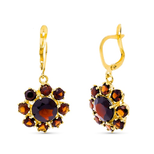 [P15183] 18K PENDIENTES ORO AMARILLO DE GRANATE 30X16 MM CIERRE GANCHO