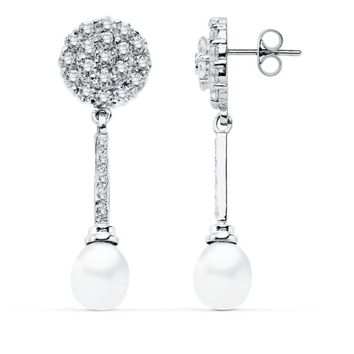 [P15202] 18K PENDIENTES ORO BLANCO PERLA 39X12 MM