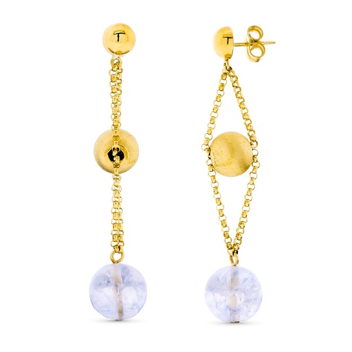 [P15217] 18K PENDIENTES ORO AMARILLO LARGOS BOLA ORO Y DE COLOR PRESION